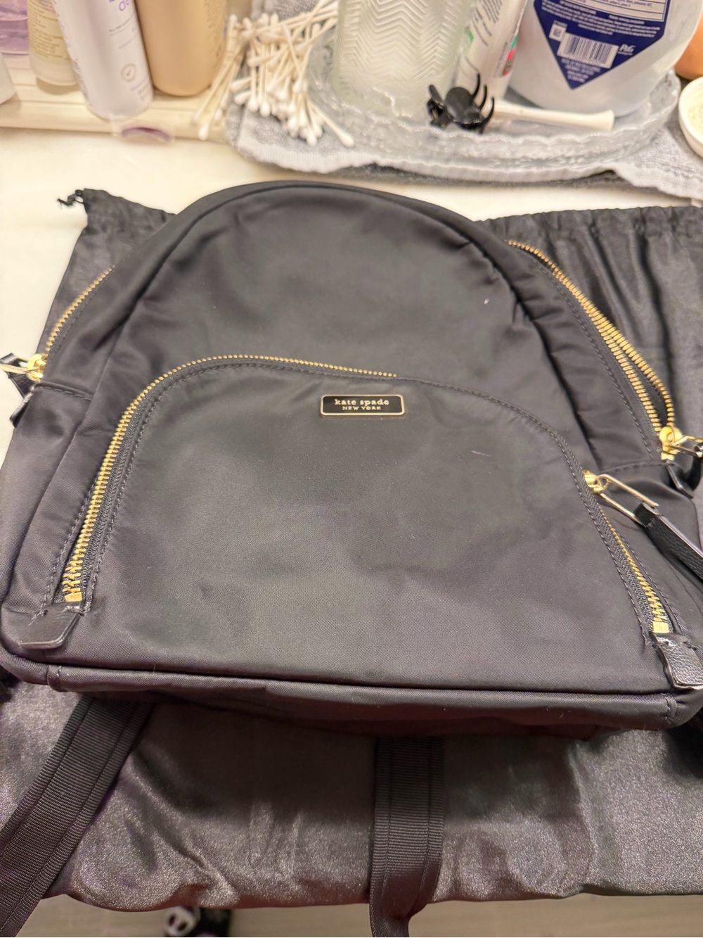 kate spade Black Nylon Backpack with Gold Hardware